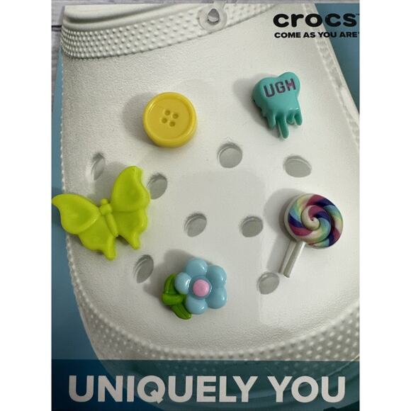 Crocs Jibbitz Charms UGH 5 Pack Flower Sucker Butterfly Button Lot of 10 Packs - Picture 5 of 5